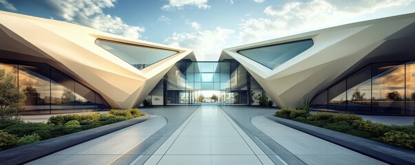 Modern architectural masterpiece with futuristic design and glass facade