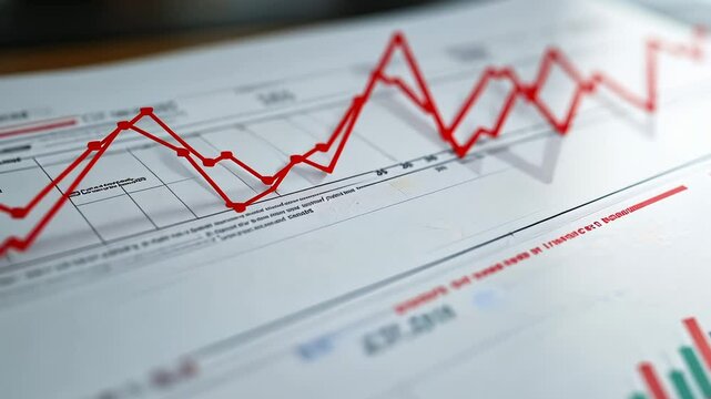Financial Report:  Red Line Graph Showing Market Fluctuations
