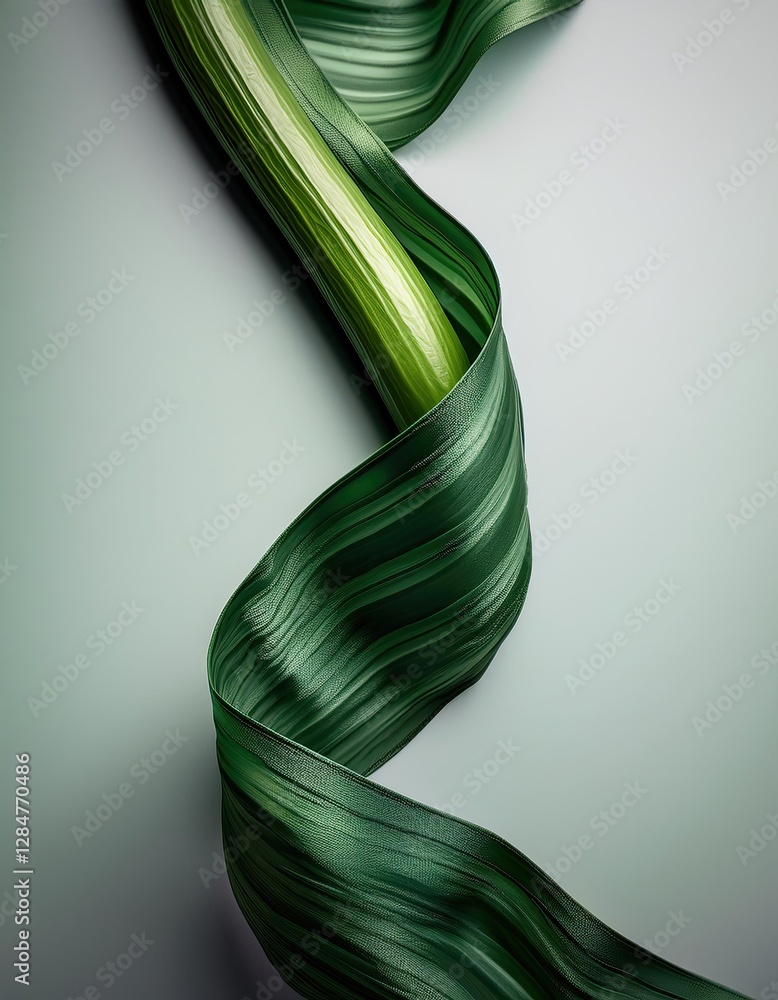 Poster cucumber ribbon gracefully twisted on a soft pastel surface