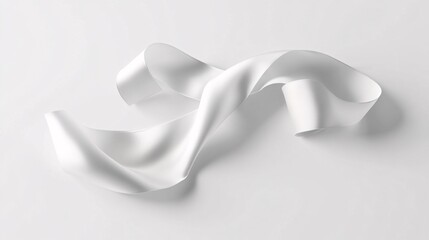 Elegant Flowing White Satin Ribbon on White Background. Smooth Fabric Texture, Minimalist Design Element for Wedding, Event or Gift Decoration.