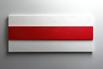 Abstract artwork featuring a bold red horizontal stripe on a textured white background.