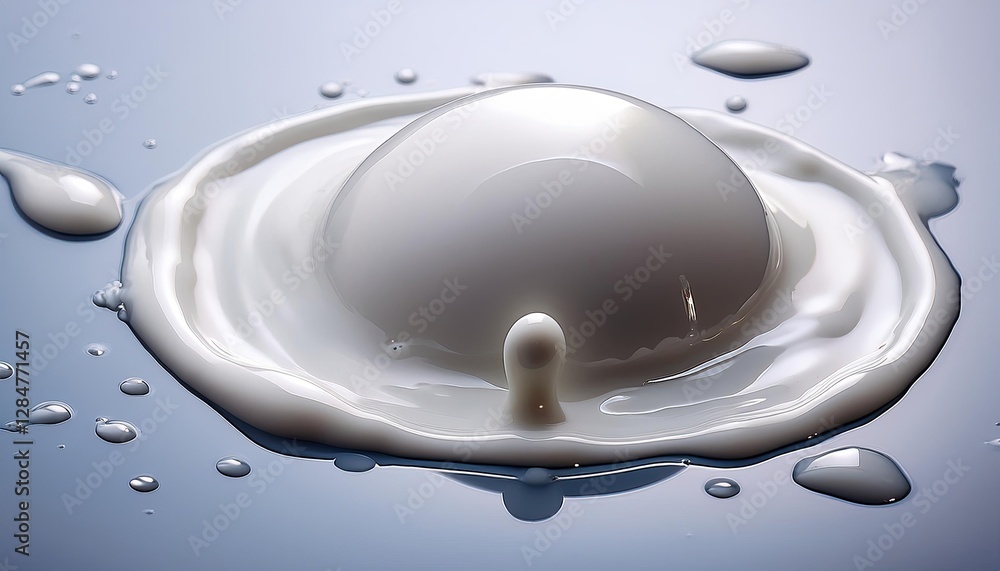 Poster Milk Droplet Forms a Perfect Sphere on a Smooth Surface Creating a Stunning Visual Moment