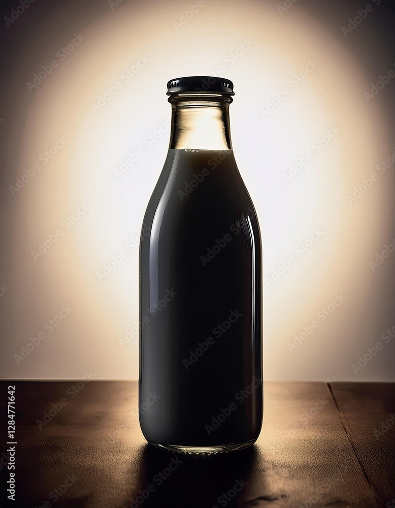 Poster silhouette of a minimalist milk bottle illuminated by soft light against a subtle background