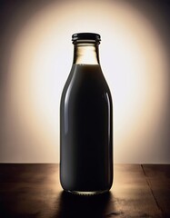 Silhouette of a Minimalist Milk Bottle Illuminated by Soft Light Against a Subtle Background
