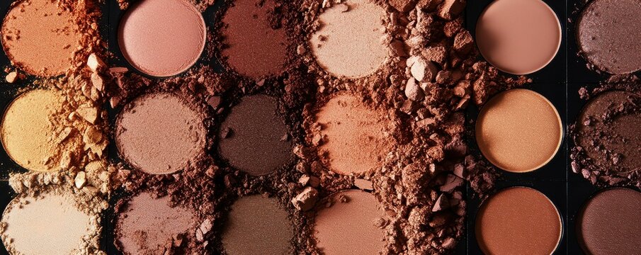 Array of crushed makeup powders in warm and neutral tones for beauty and cosmetics