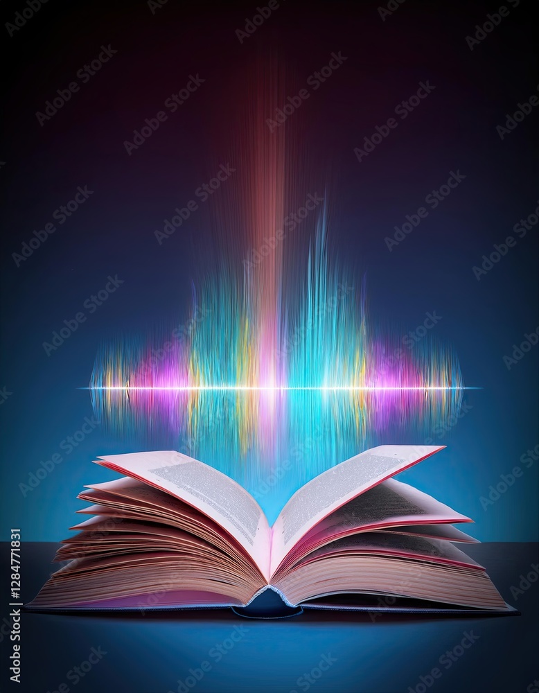 Aufkleber sound waves emerge from an open book, revealing a symphony of knowledge and imagination