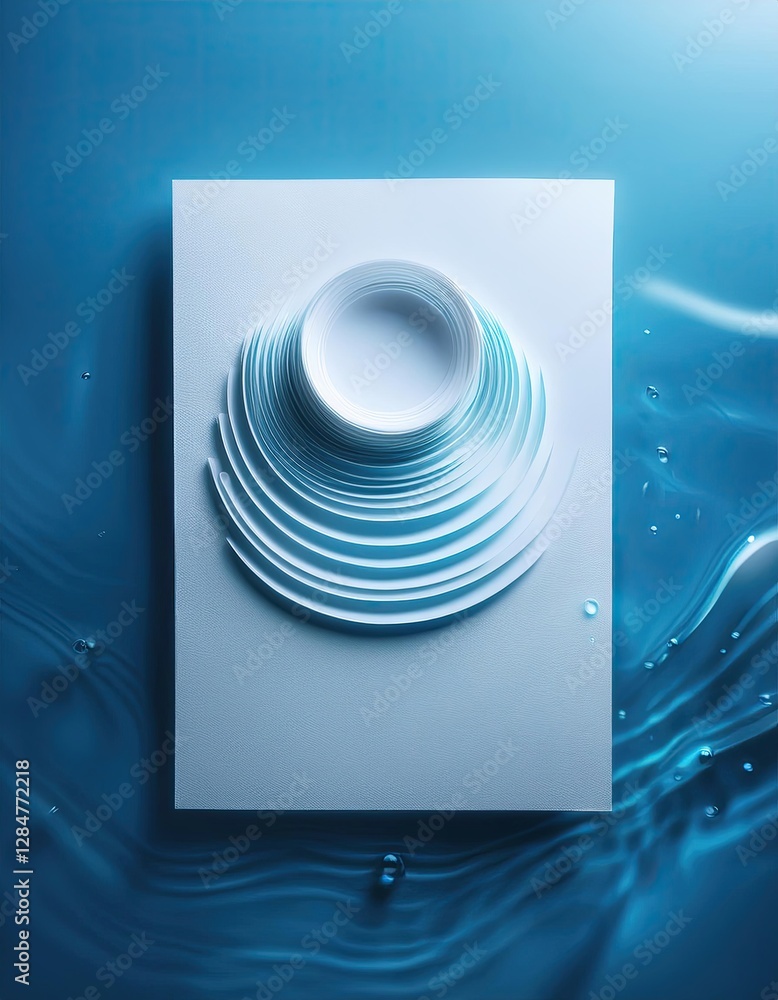Poster floating paper forms create captivating echoes on serene water surface