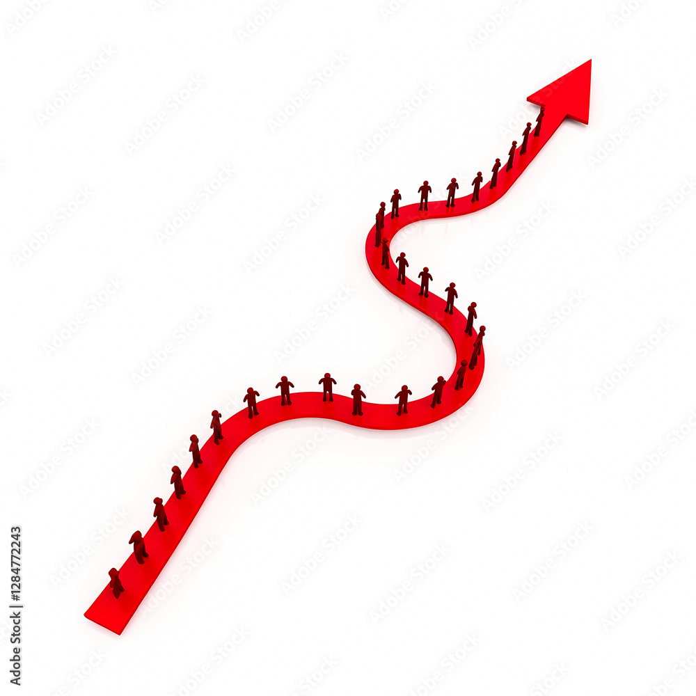 Aufkleber symbolic figures ascending a red arrow representing collaborative growth and progress