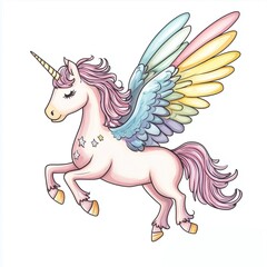 Fliegendes Einhorn mit Regenbogenflügeln