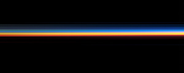 Dark, minimalist background with vivid yellow, orange, and blue light trails stretching horizontally. Inspired by long-exposure photography, this high-resolution digital artwork evokes speed.