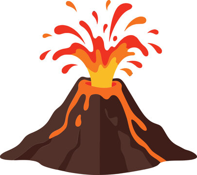 Erupting volcano with vibrant lava and ash clouds in a flat design style showcasing natures power in vector art