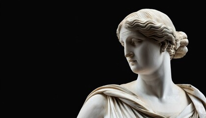Marble statue of an ancient Greek goddess isolated on black background
