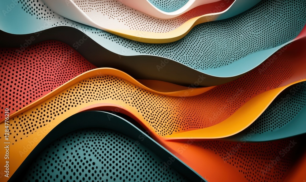 Poster a 3d rendering of a vibrant, abstract geometric design with a multicolored background.