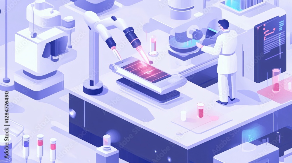 Poster innovative robotic process in a futuristic laboratory setting: precision microscopic research and de