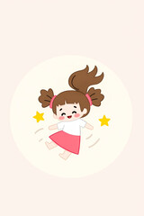 happy little girl in a pink skirt joyfully playing
