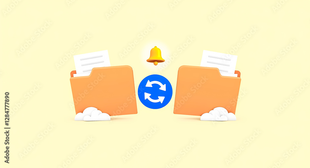 Aufkleber 3d render of two folders synchronizing data with notification bell