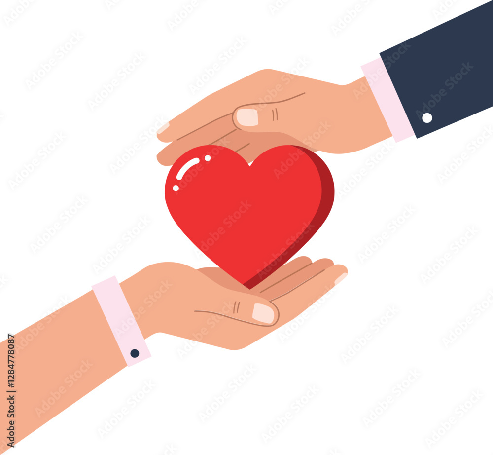 Aufkleber two hands gently exchanging a bright red heart symbol in a minimalist flat design representing love 