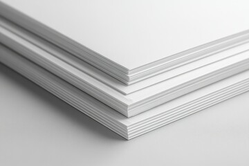Neat stacks of blank white paper, showcasing texture and clean design.