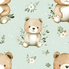 Seamless cute nursery teddy bear