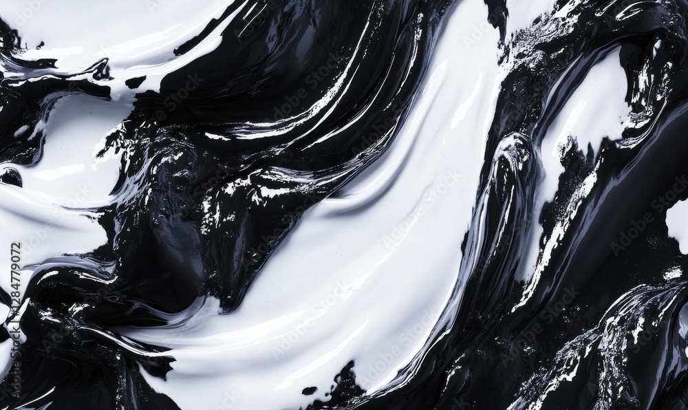 Poster abstract black and white wave pattern with bold contrasts and dynamic curves, creating a modern and 