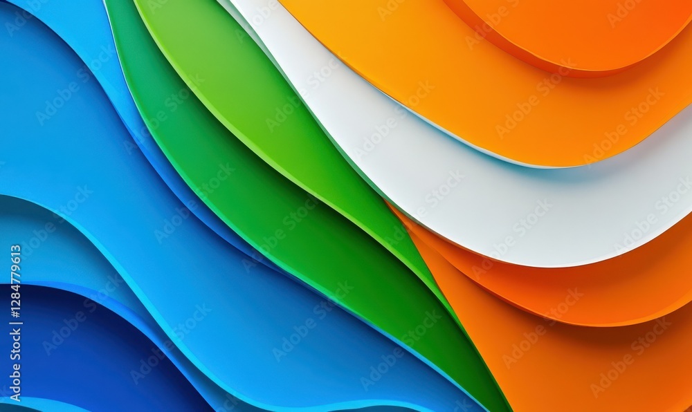 Poster abstract colorful waves blending smoothly in shades of orange, blue, and green, creating a dynamic a