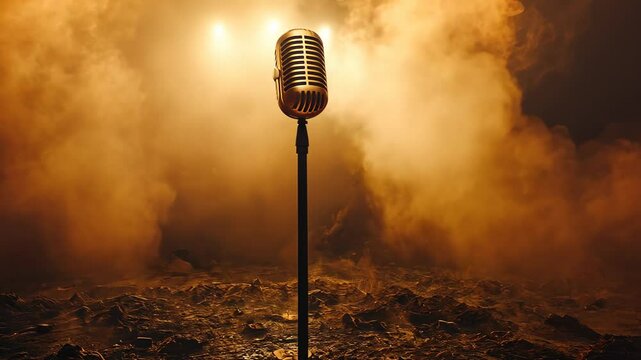 Vintage Microphone on Smoky Stage