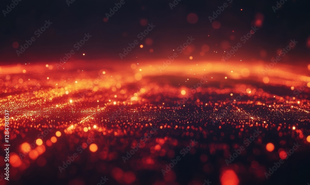 Aufkleber abstract glowing bokeh lights in shades of red and gold scattered dynamically across a dark backgrou