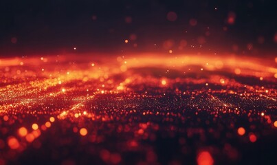 Abstract glowing bokeh lights in shades of red and gold scattered dynamically across a dark background illuminated by soft light creating a festive and luxurious design