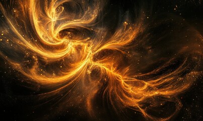 Obraz premium Abstract glowing golden light trails flowing dynamically on a dark background illuminated by dramatic lighting creating a festive and futuristic design