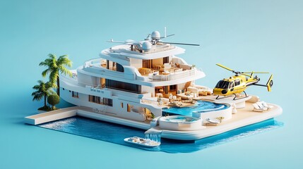 Luxury Yacht with Helicopter and Private Island Pool: A Tropical Getaway