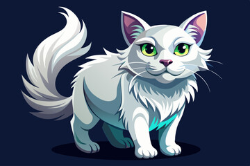 vector of  White cat with black background