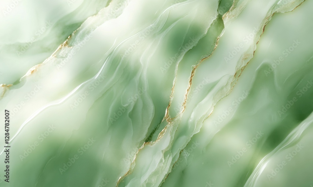 Poster abstract green marble textures with glossy highlights and organic patterns, illuminated by soft ligh