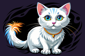 vector of  White cat with black background