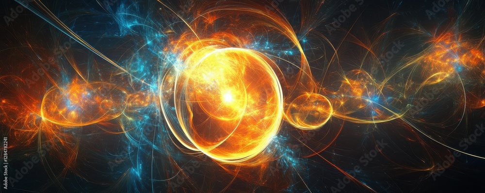 Poster abstract futuristic energy swirls in fiery and cool tones with dynamic light patterns