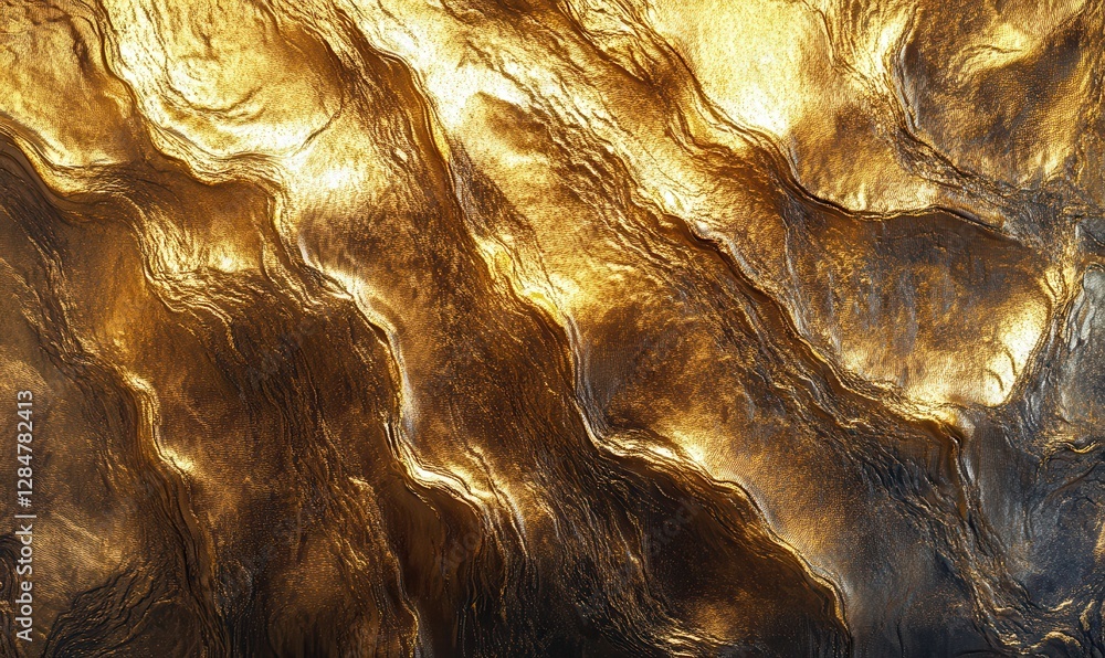 Poster abstract metallic gold textures with intricate wrinkles and shimmering highlights, illuminated by so