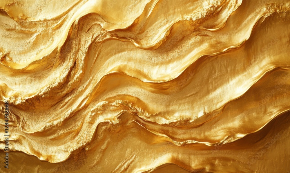 Poster abstract pattern of golden waves with rich textures and dynamic highlights, creating a luxurious and