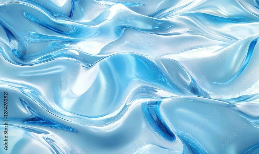 Aufkleber abstract glowing blue waves symbolizing data flow, soft reflections and depth creating a futuristic 