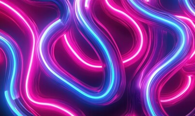 Abstract swirling patterns of glowing neon lights in bold pink and purple tones, forming a dynamic futuristic design