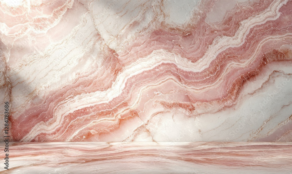 Poster abstract swirls of pink and white marble patterns blending seamlessly, illuminated by soft light, cr