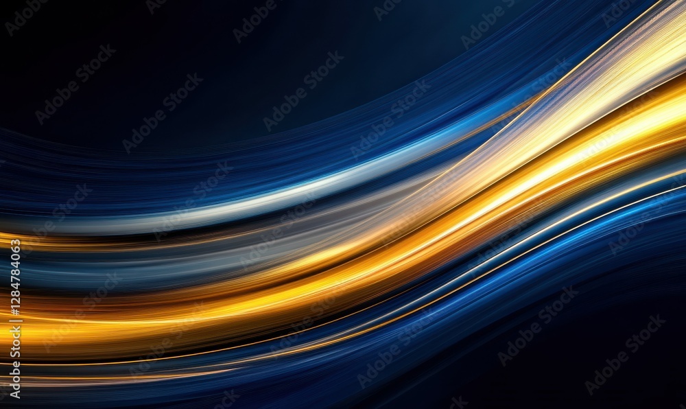 Poster abstract wavy lines in a harmonious blend of deep blue and golden hues, creating a modern and dynami