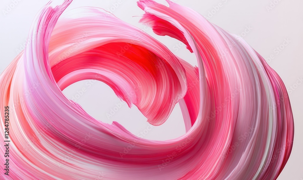 Poster artistic abstraction of swirling pink and red paint strokes, bold and textured, creating a dynamic s