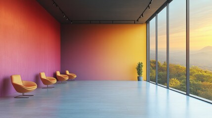 Modern Minimalist Living Space with Orange Gradient Wall Design