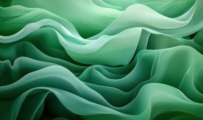 Obraz premium Artistic rendering of abstract green waves blending smoothly, creating a dynamic and calming composition