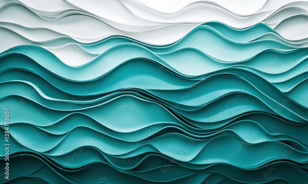 Poster artistic textured ocean wave pattern in shades of teal and white, illuminated by natural light to cr