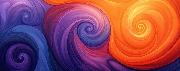 Vibrant abstract swirls in orange and purple hues create dynamic motion
