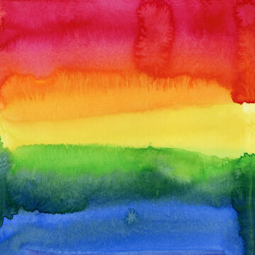 Bright painted watercolor rainbow texture. Hand drawn background with text place
