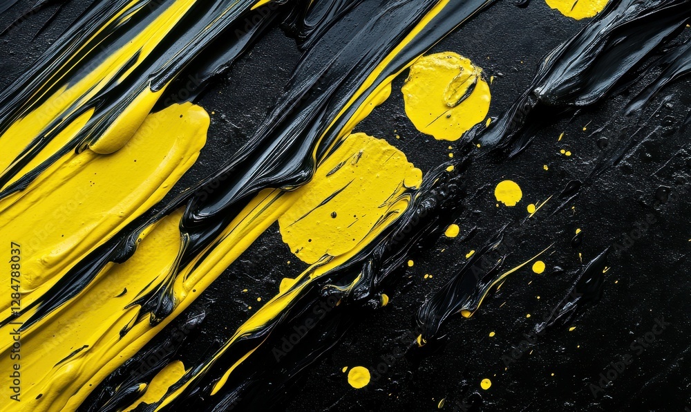 Poster bold black and yellow paint streaks clashing dynamically, creating a high-energy abstract background