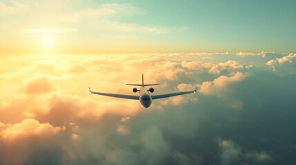 Obraz premium Private Jet Soaring Above Golden Sunset Cloudscape