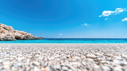 Sunny beach, turquoise water, rocky coast, clear sky, travel destination
