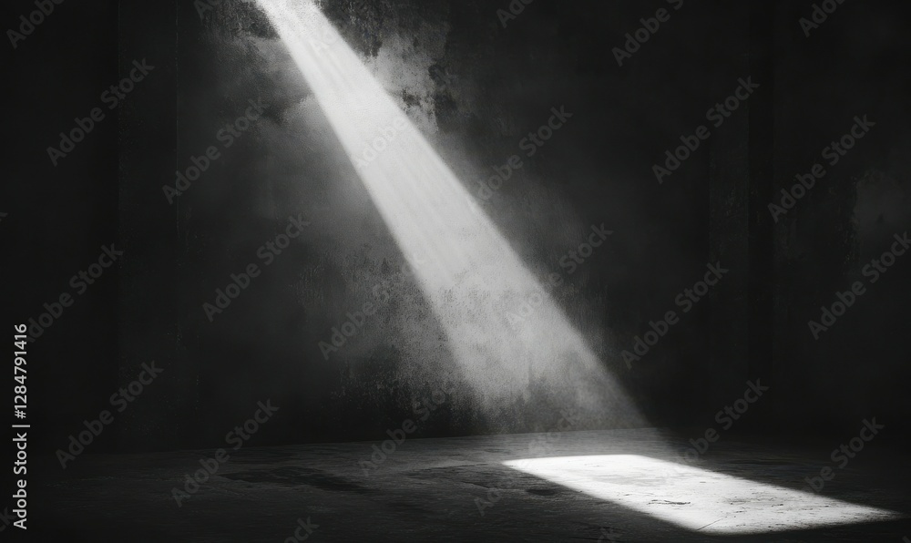 Aufkleber empty dark concrete room illuminated by a subtle light beam, creating sharp contrasts and a moody, m